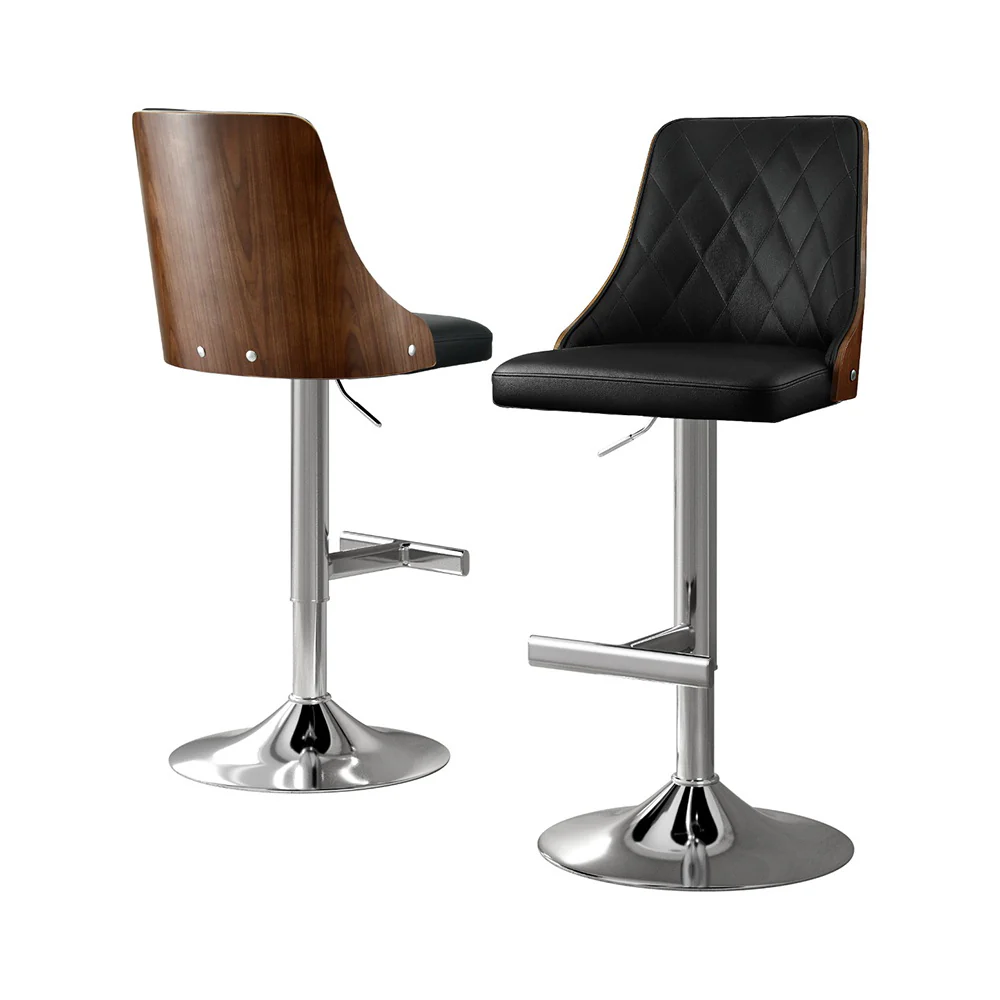 Set of 2 Auren Adjustable Bentwood Leather Bar Stools - Black