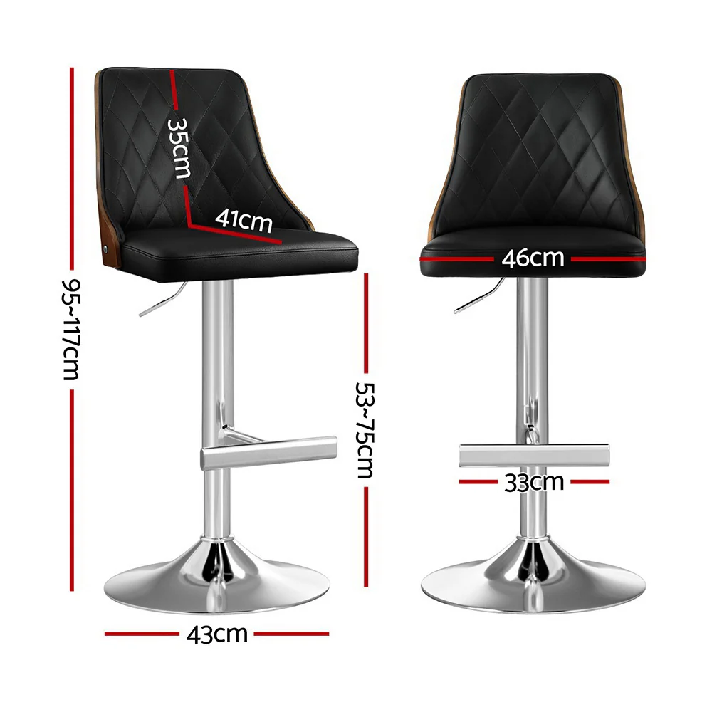 Set of 2 Auren Adjustable Bentwood Leather Bar Stools - Black - Image 2