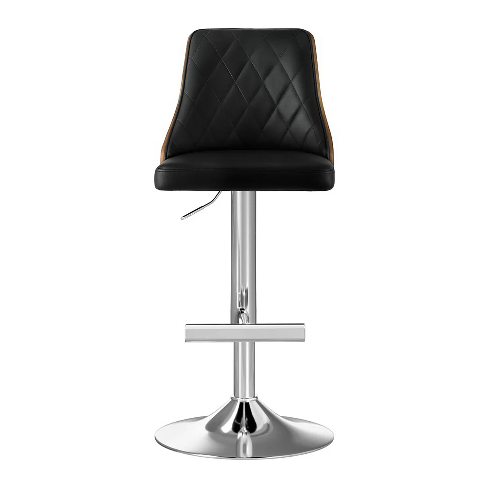 Set of 2 Auren Adjustable Bentwood Leather Bar Stools - Black - Image 3