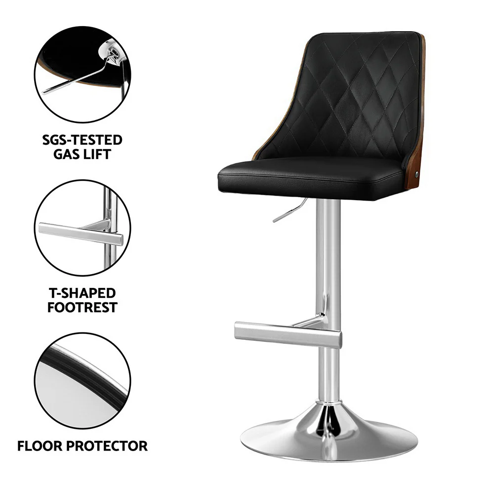 Set of 2 Auren Adjustable Bentwood Leather Bar Stools - Black - Image 6