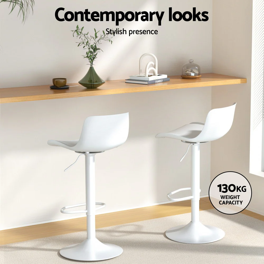 Set of 2 Aurora Gas Lift Bar Stools - Classic White - Image 4