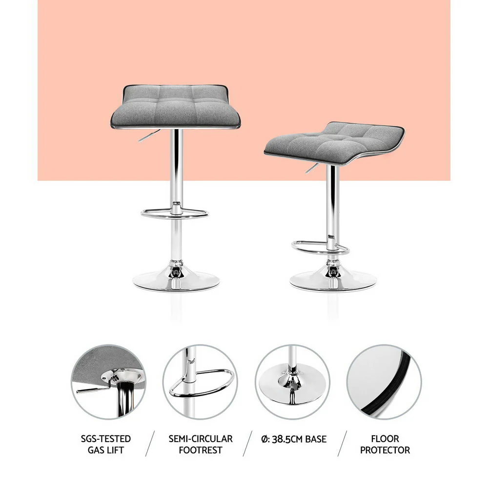 Set of 2 Avianna Swivel Bar Stools - Grey & Chrome - Image 5