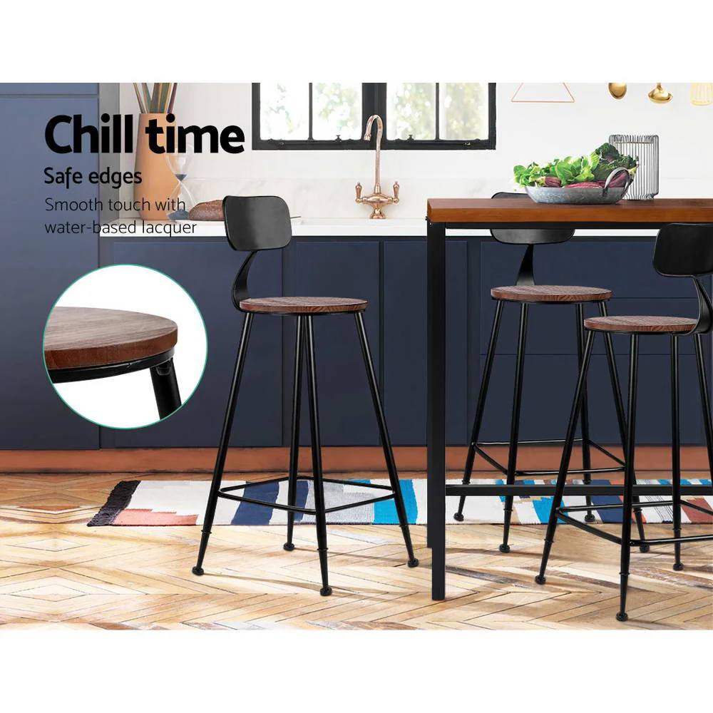 Set of 2 Bar Stools Pinewood Metal - Black and Wood - Image 4