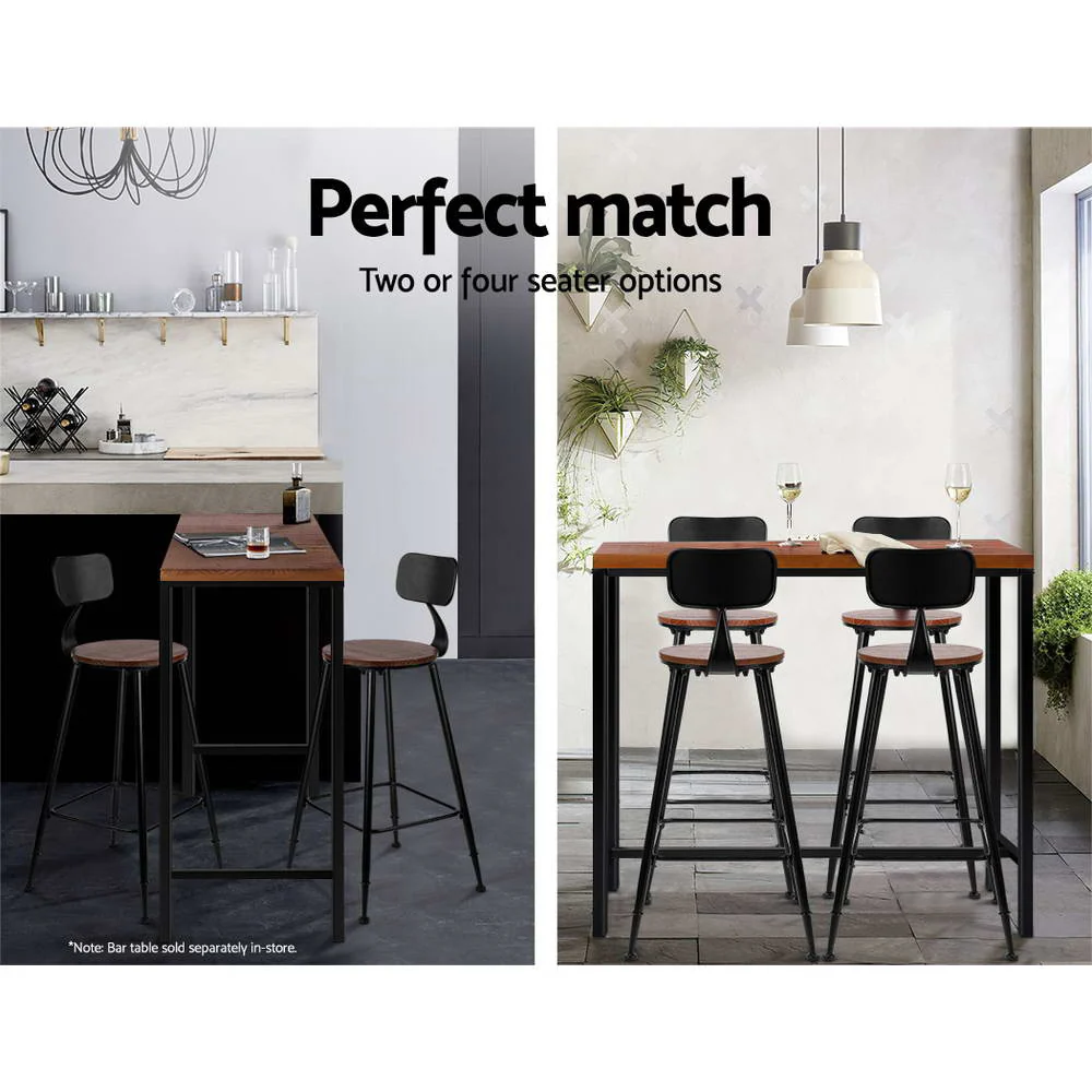 Set of 2 Bar Stools Pinewood Metal - Black and Wood - Image 5