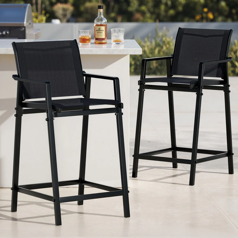 Set of 2 Bardon Outdoor Bar Stools - Black - Image 7