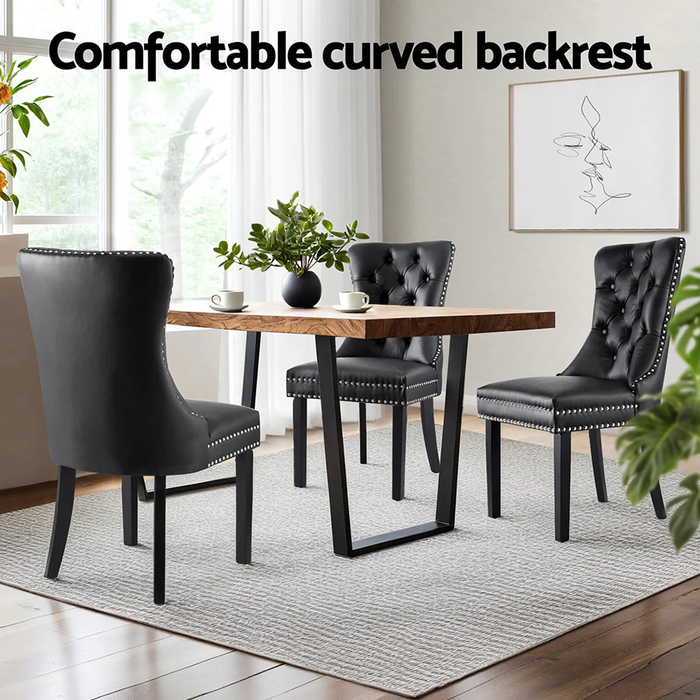 Set of 2 Beaumont Button Tufted PU Leather Dining Chairs - Black - Image 5
