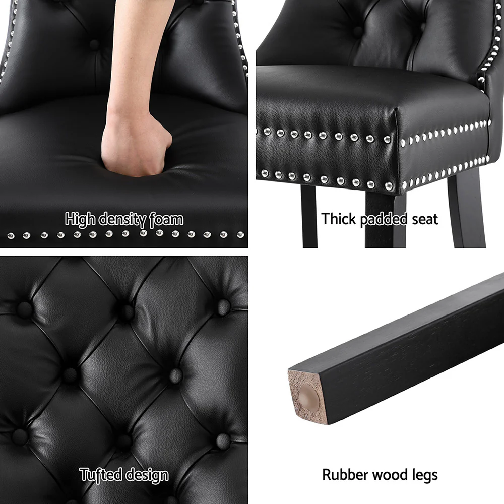 Set of 2 Beaumont Button Tufted PU Leather Dining Chairs - Black - Image 6