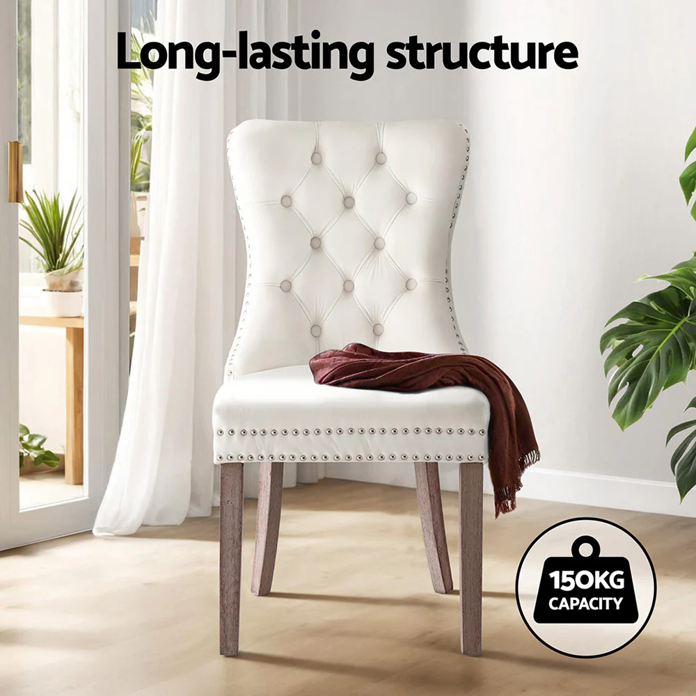 Set of 2 Beaumont Button Tufted Velvet Dining Chairs - Beige - Image 4