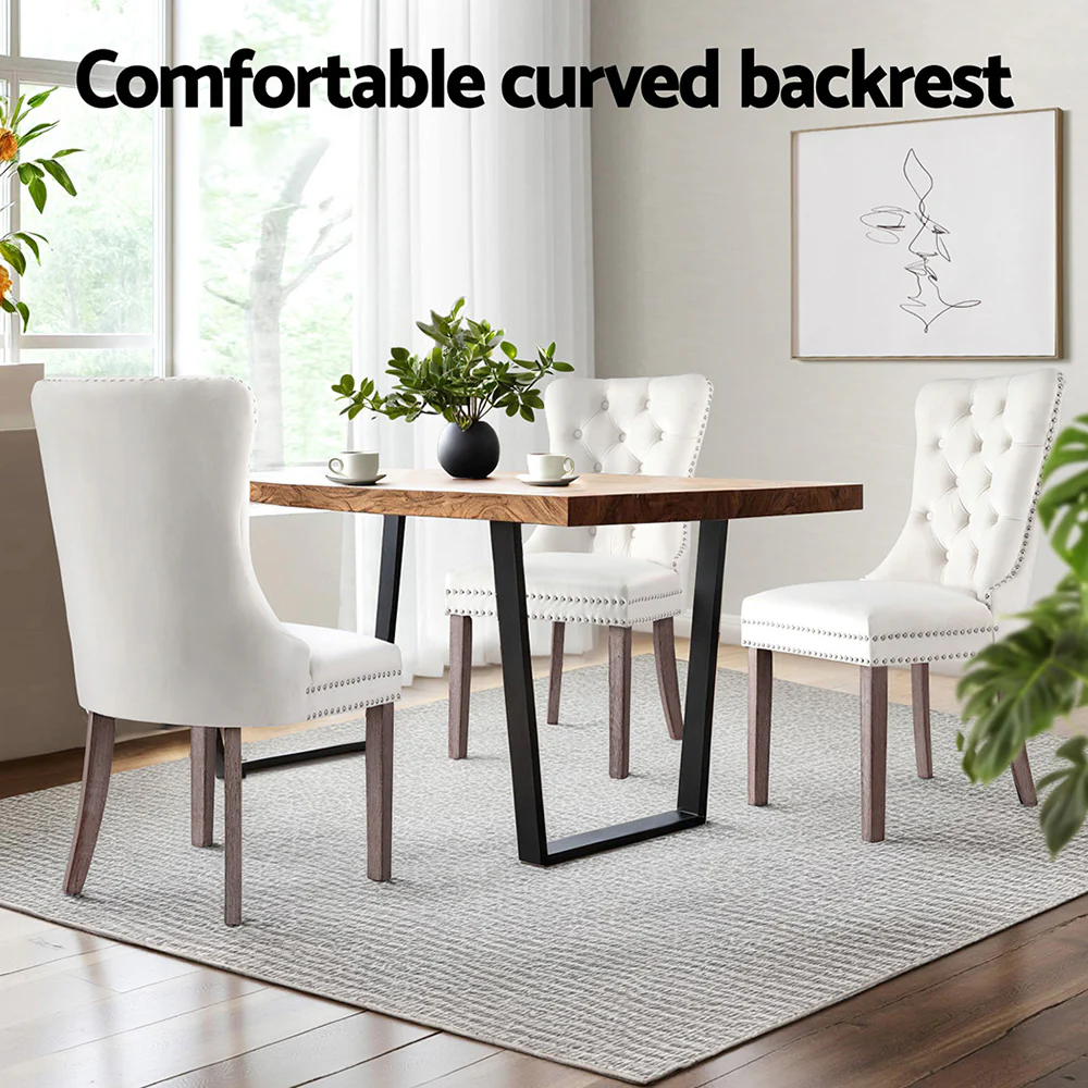 Set of 2 Beaumont Button Tufted Velvet Dining Chairs - Beige - Image 5