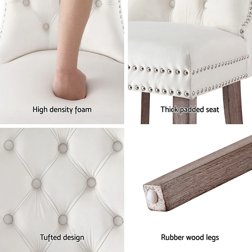 Set of 2 Beaumont Button Tufted Velvet Dining Chairs - Beige - Image 6