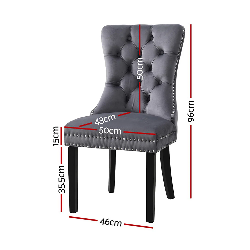 Set of 2 Beaumont Button Tufted Velvet Dining Chairs - Grey - Image 2
