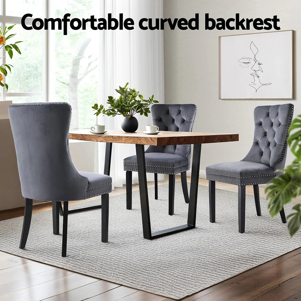Set of 2 Beaumont Button Tufted Velvet Dining Chairs - Grey - Image 5
