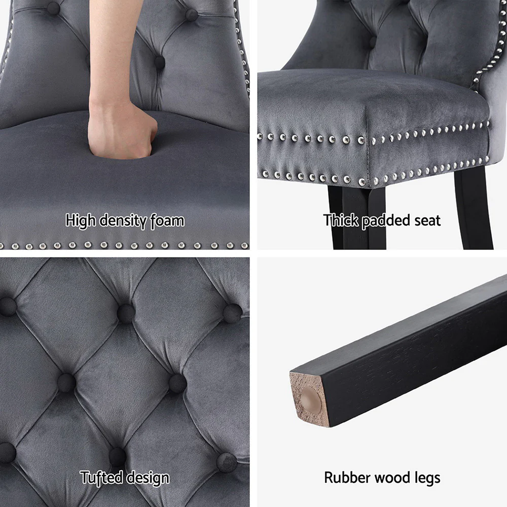 Set of 2 Beaumont Button Tufted Velvet Dining Chairs - Grey - Image 6
