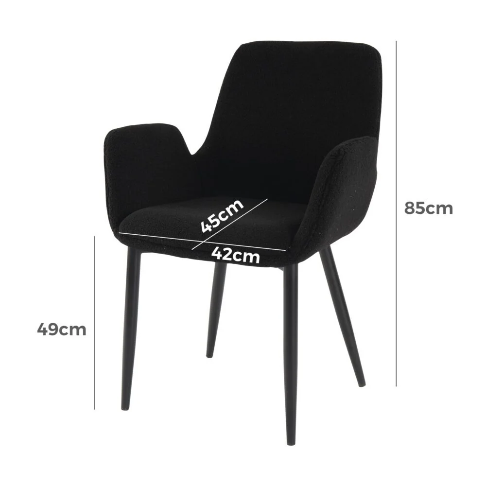Set of 2 Beverley Boucle Sherpa Fabric Dining Chairs - Charcoal - Image 2