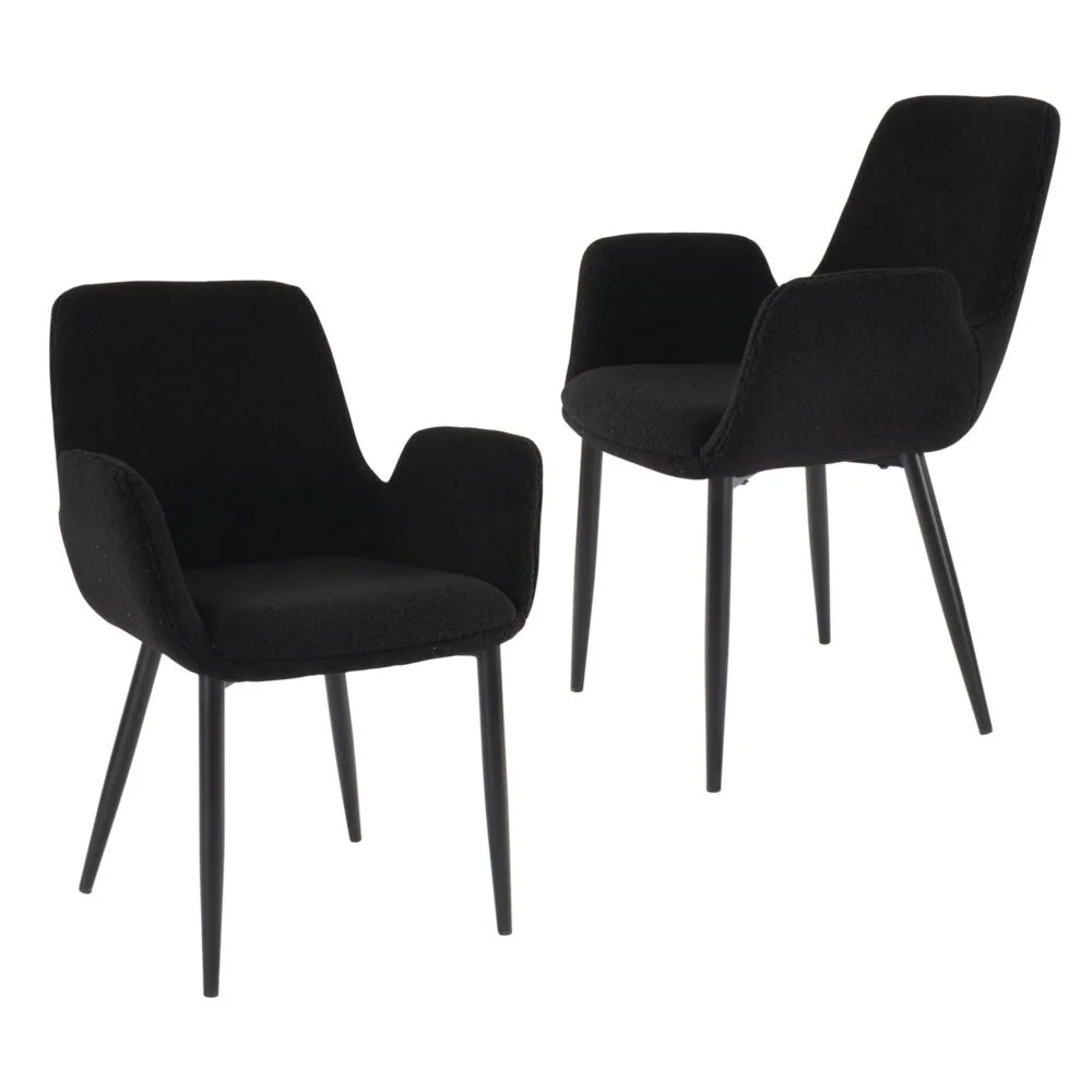 Set of 2 Beverley Boucle Sherpa Fabric Dining Chairs - Charcoal - Image 3