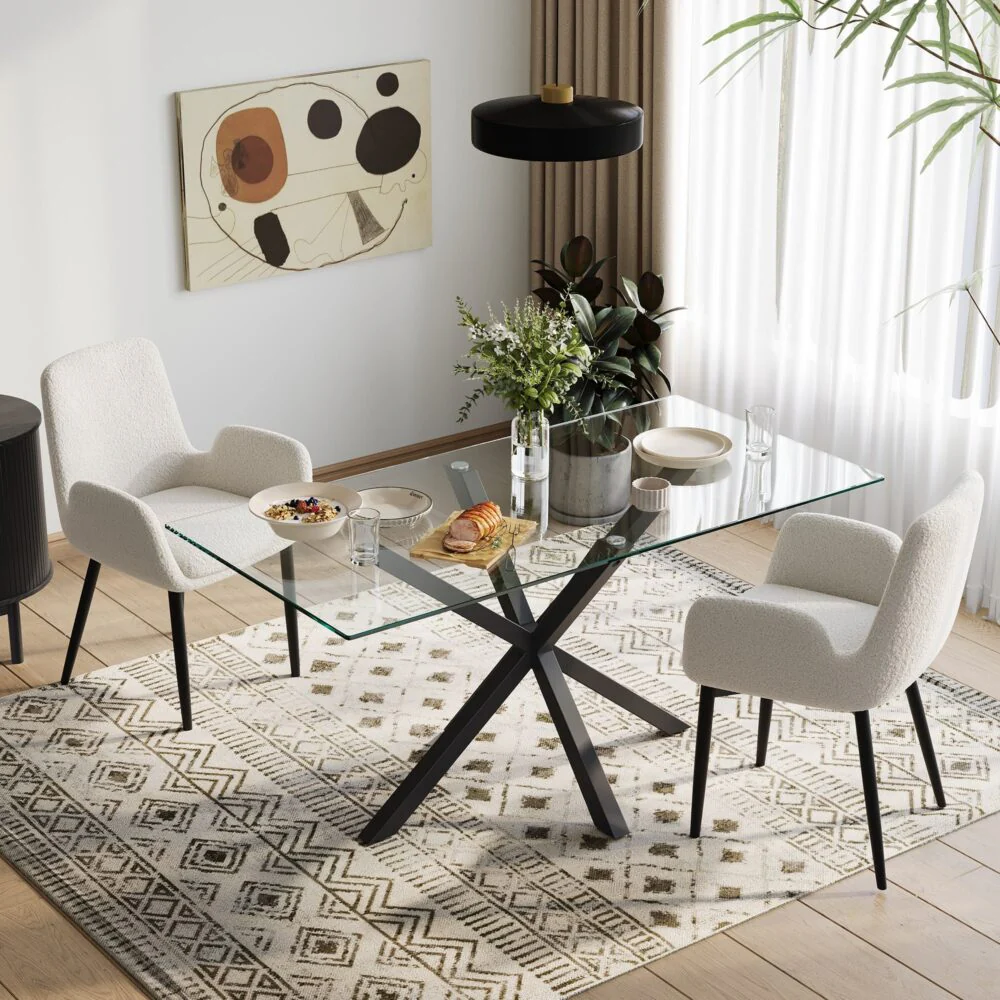 Set of 2 Beverley Boucle Sherpa Fabric Dining Chairs - White - Image 2