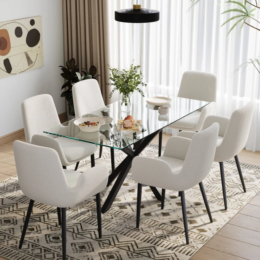 Set of 2 Beverley Boucle Sherpa Fabric Dining Chairs - White - Image 3