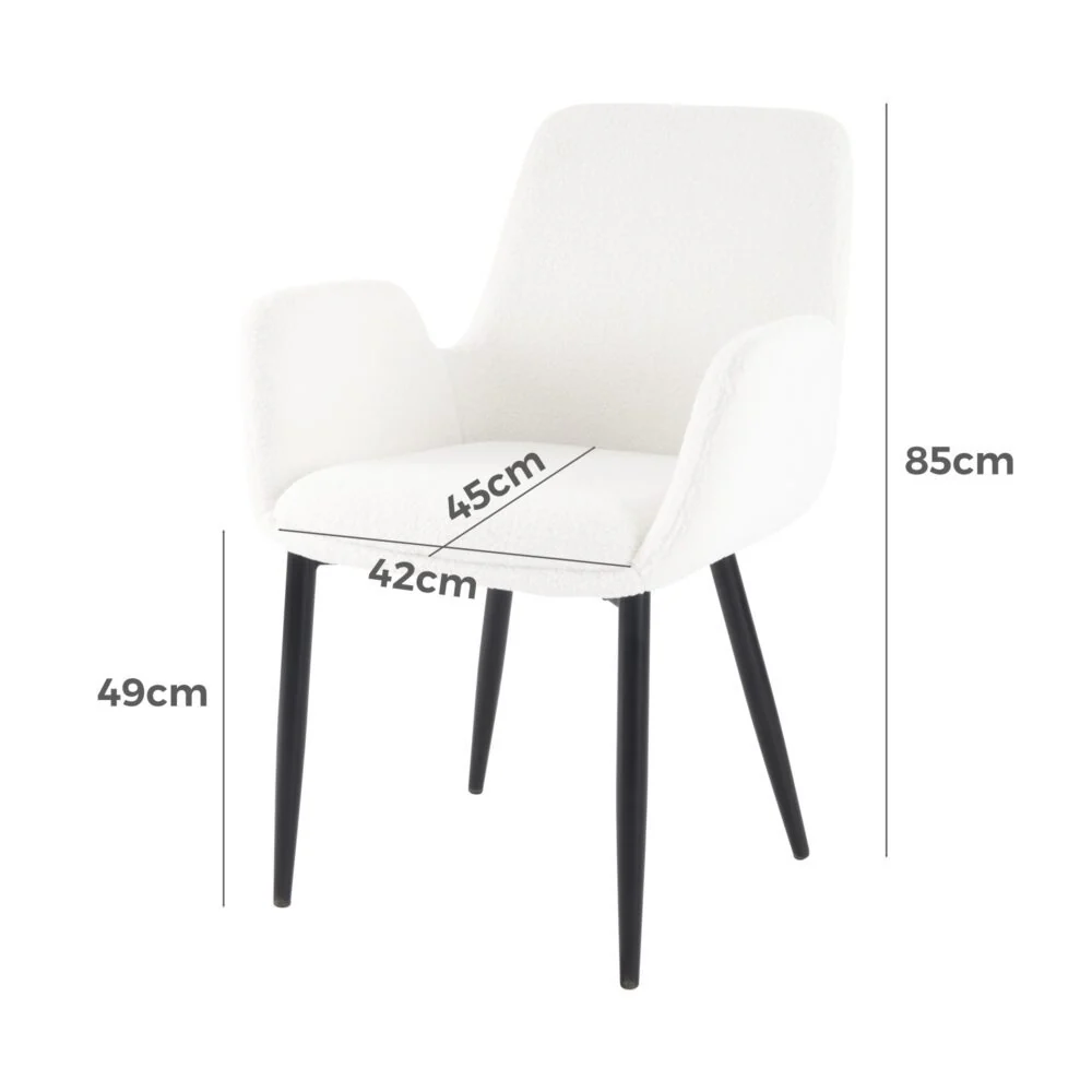 Set of 2 Beverley Boucle Sherpa Fabric Dining Chairs - White - Image 4