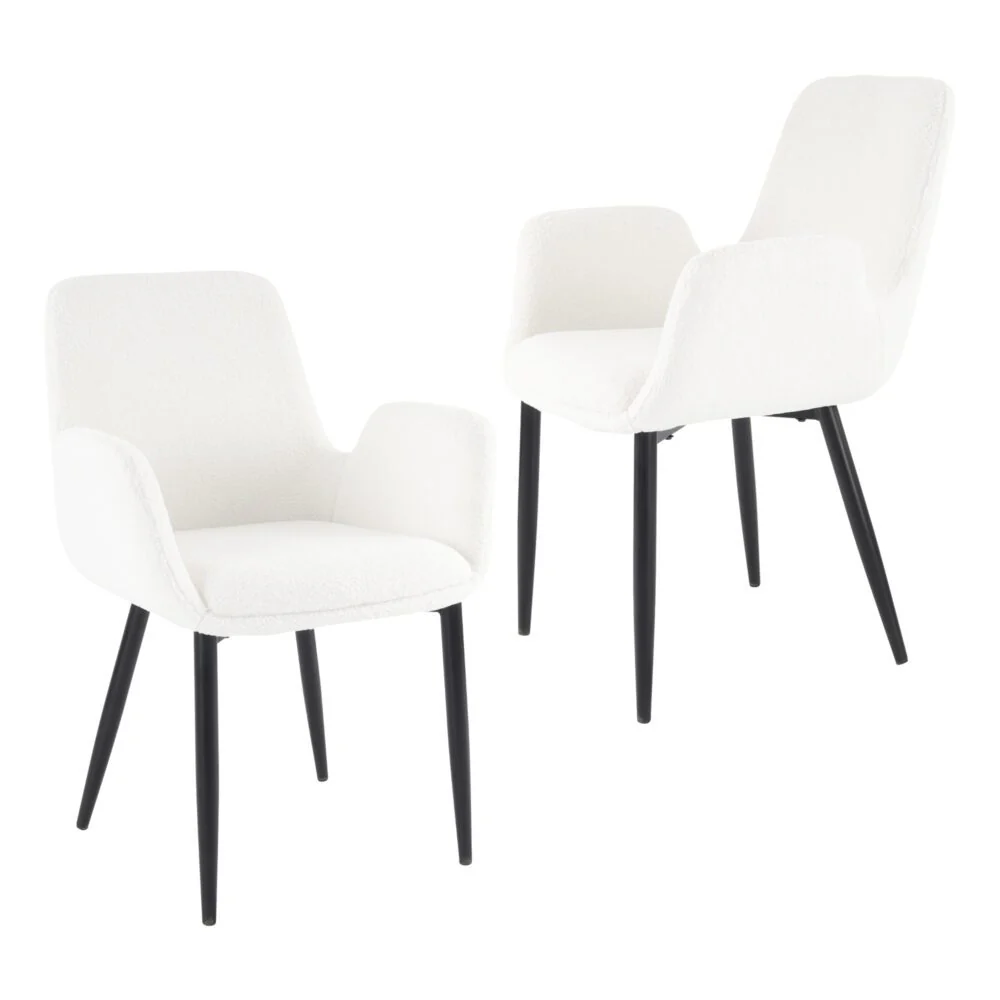 Set of 2 Beverley Boucle Sherpa Fabric Dining Chairs - White - Image 5