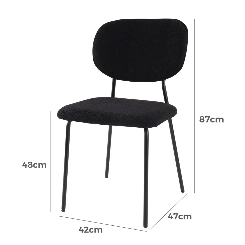 Set of 2 Bianca Boucle Fabric Dining Chairs - Charcoal - Image 12