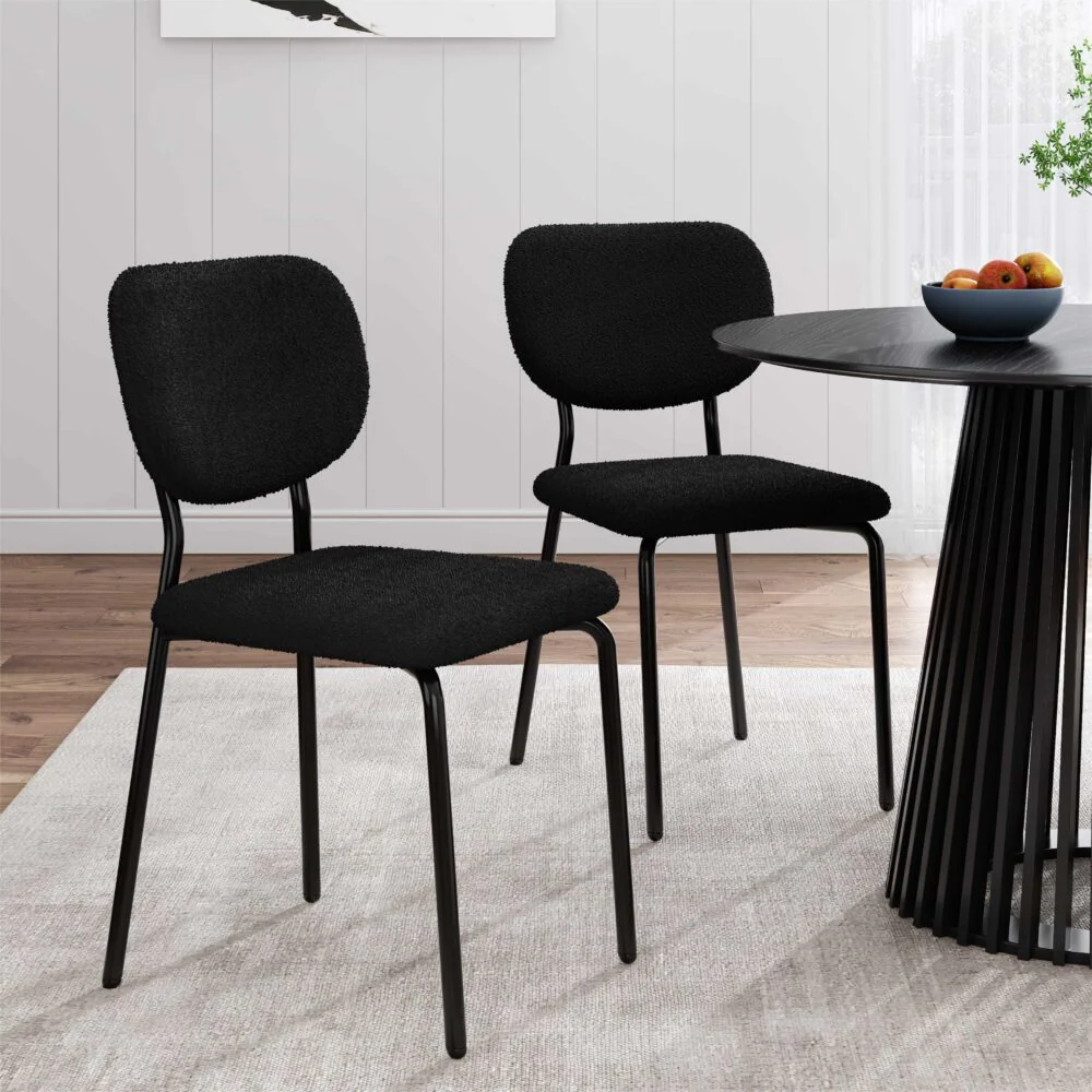 Set of 2 Bianca Boucle Fabric Dining Chairs - Charcoal - Image 2