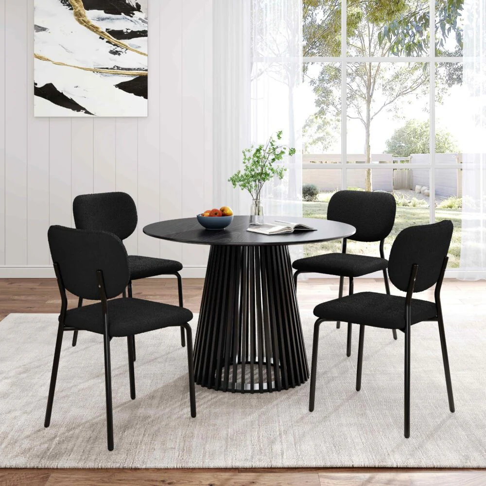 Set of 2 Bianca Boucle Fabric Dining Chairs - Charcoal - Image 3