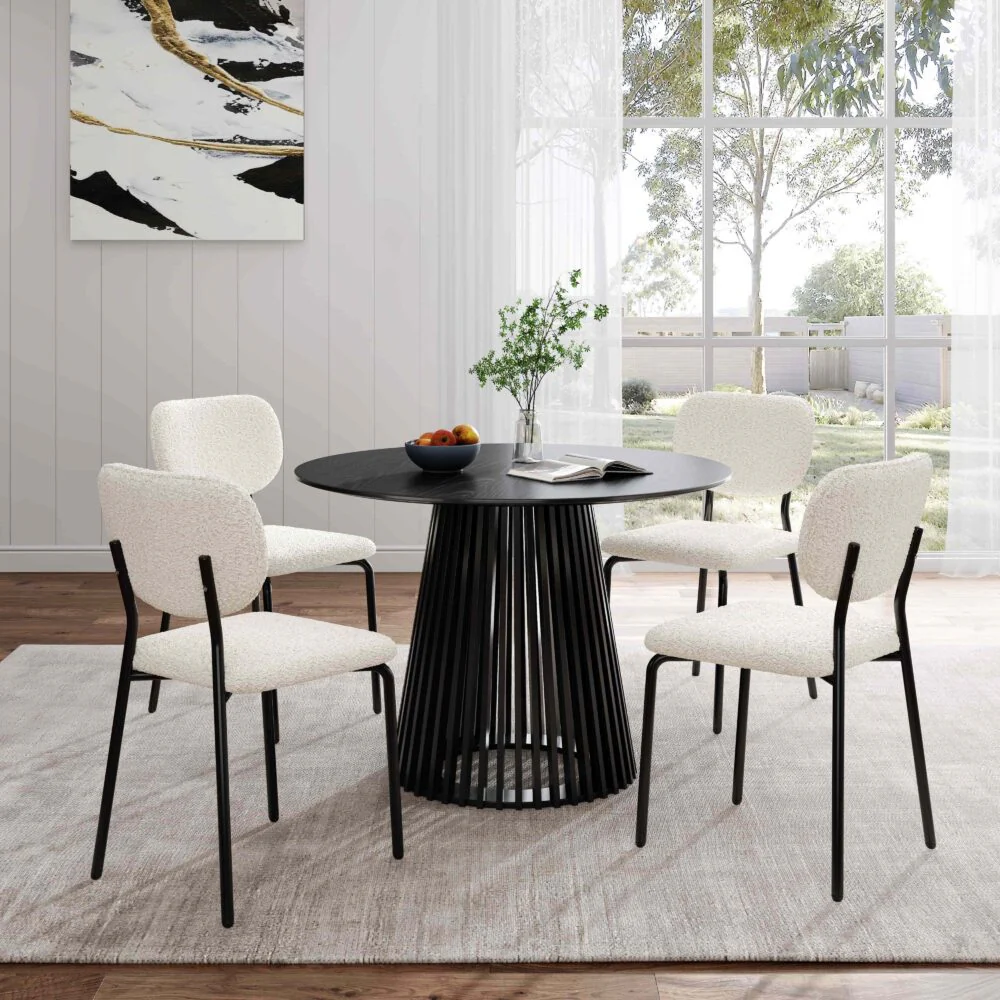 Set of 2 Bianca Boucle Fabric Dining Chairs - White - Image 2