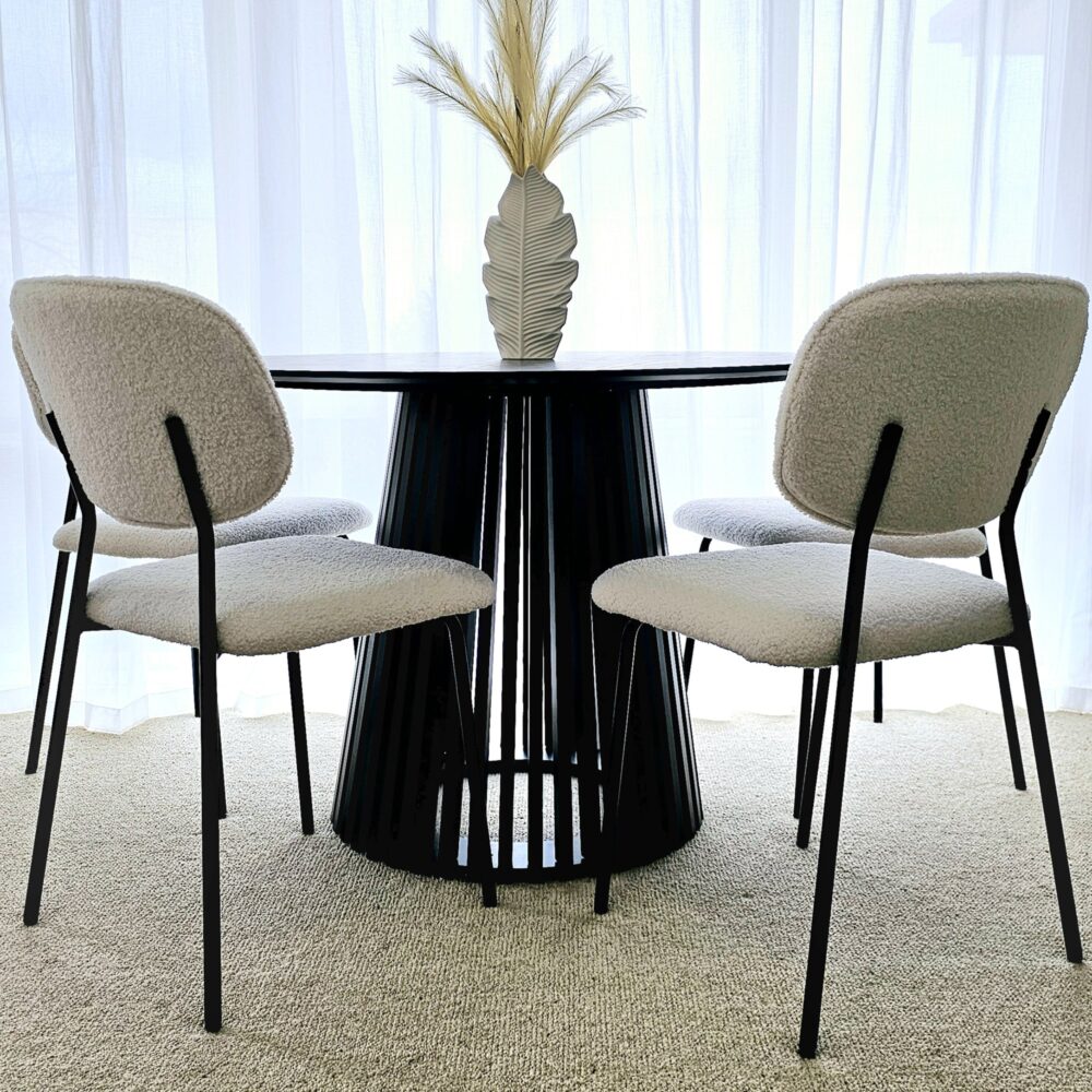 Set of 2 Bianca Boucle Fabric Dining Chairs - White - Image 3