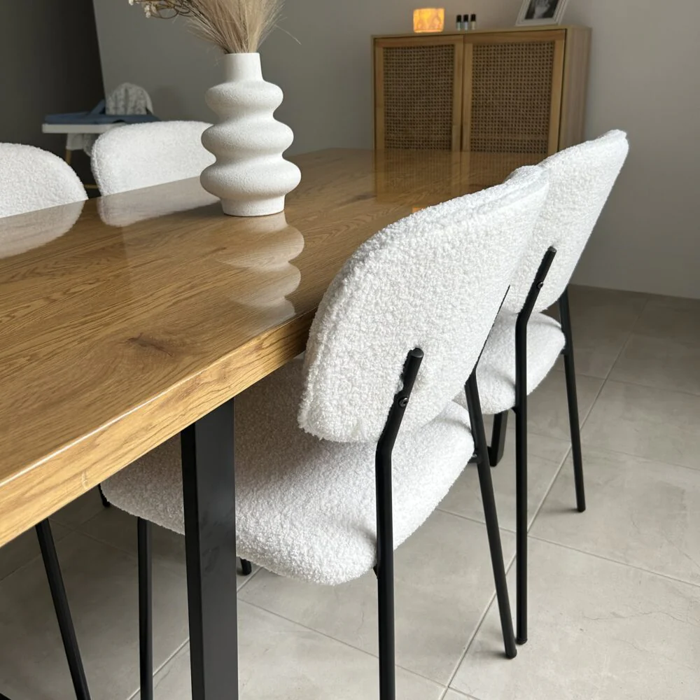 Set of 2 Bianca Boucle Fabric Dining Chairs - White - Image 4