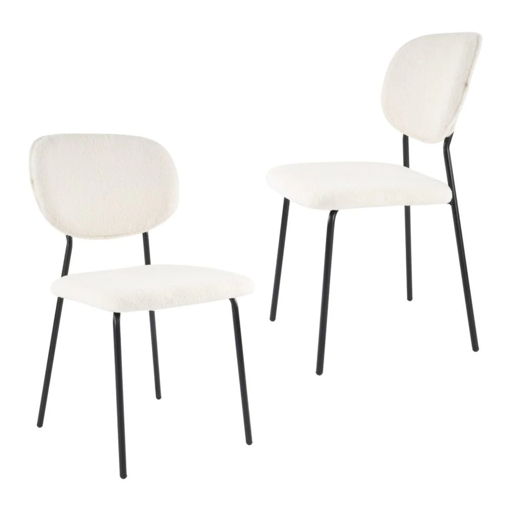 Set of 2 Bianca Boucle Fabric Dining Chairs - White - Image 5