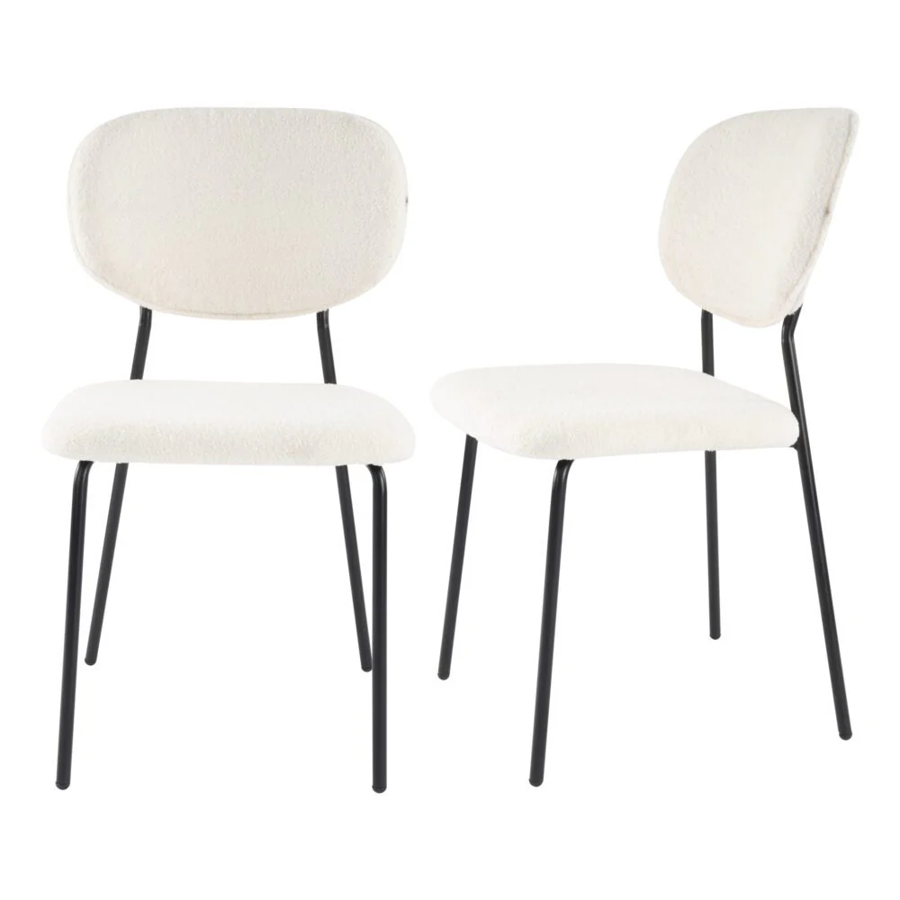 Set of 2 Bianca Boucle Fabric Dining Chairs - White - Image 6