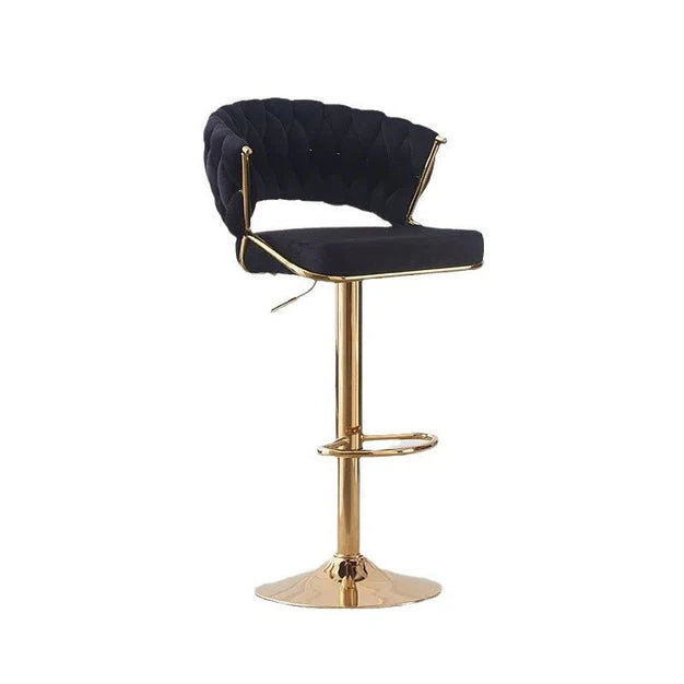 Set of 2 Blythe Velvet Bar Stools - Black with Gold Base - Image 2