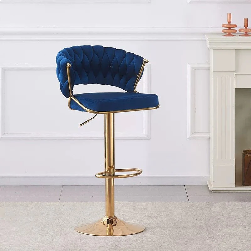 Set of 2 Blythe Velvet Bar Stools - Blue with Gold Base - Image 3