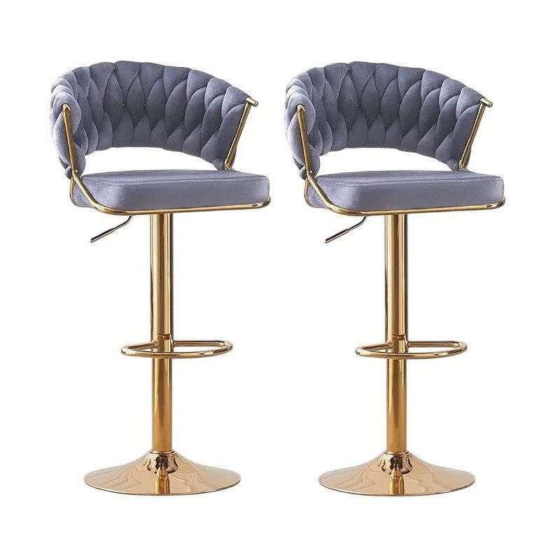 Set of 2 Blythe Velvet Bar Stools - Grey with Gold Base