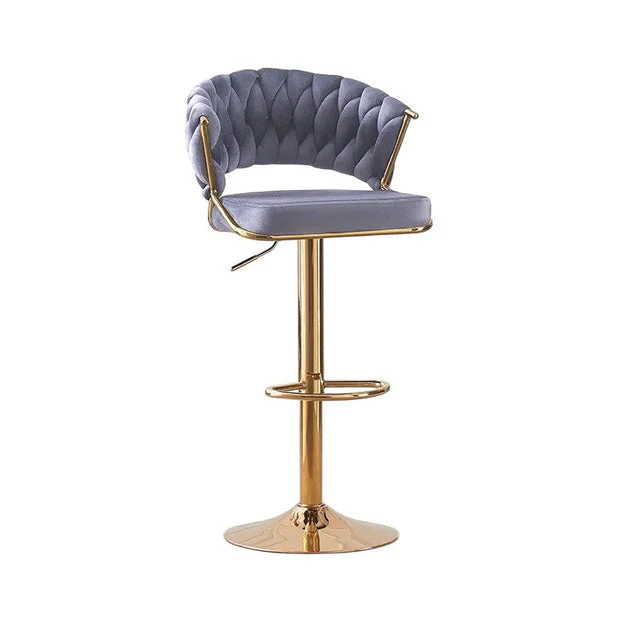 Set of 2 Blythe Velvet Bar Stools - Grey with Gold Base - Image 2