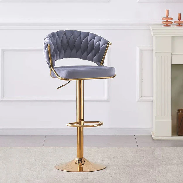 Set of 2 Blythe Velvet Bar Stools - Grey with Gold Base - Image 3