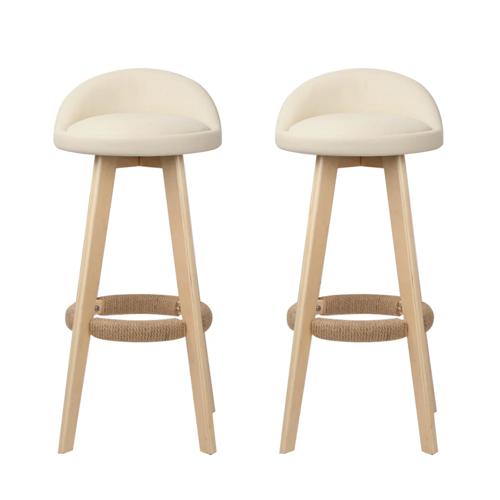 Set of 2 Calista Leather Upholstered Bar Stools - Beige - Image 3