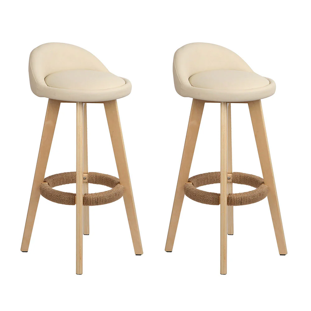 Set of 2 Calista Leather Upholstered Bar Stools - Beige - Image 8