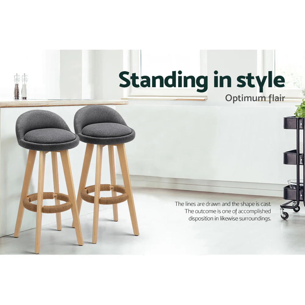 Set of 2 Calista Linen Upholstered Bar Stools - Grey - Image 5