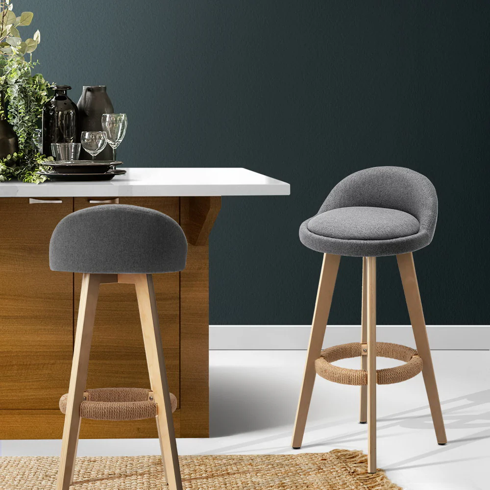 Set of 2 Calista Linen Upholstered Bar Stools - Grey - Image 7