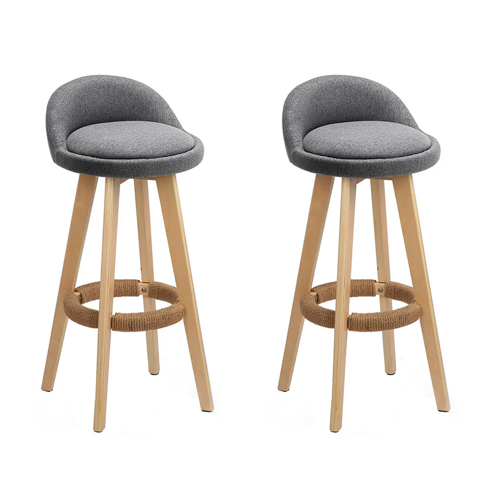 Set of 2 Calista Linen Upholstered Bar Stools - Grey - Image 8