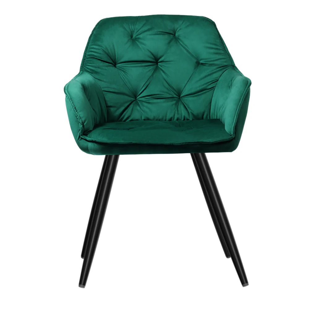 Set of 2 Calivia Dining Chairs Kitchen Chairs Upholstered Velvet Green - Image 3