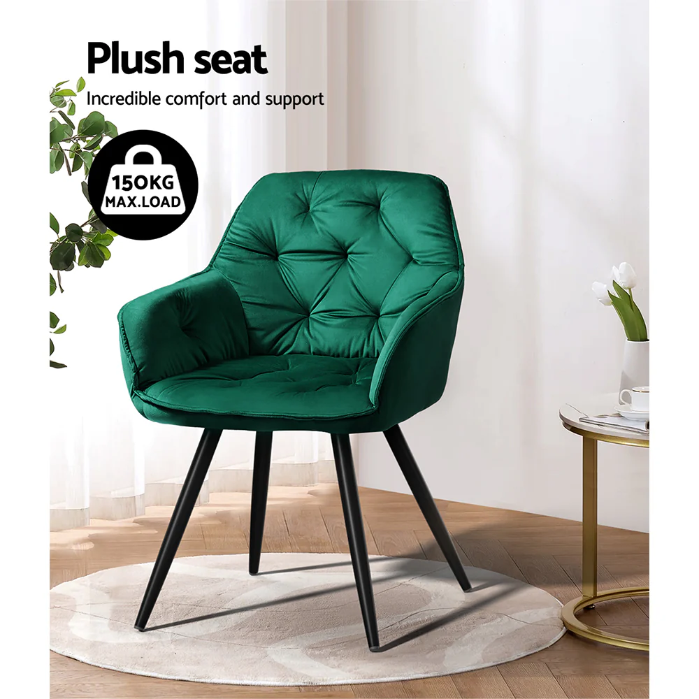 Set of 2 Calivia Dining Chairs Kitchen Chairs Upholstered Velvet Green - Image 5