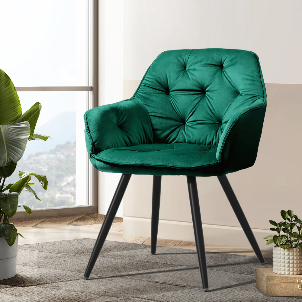 Set of 2 Calivia Dining Chairs Kitchen Chairs Upholstered Velvet Green - Image 7