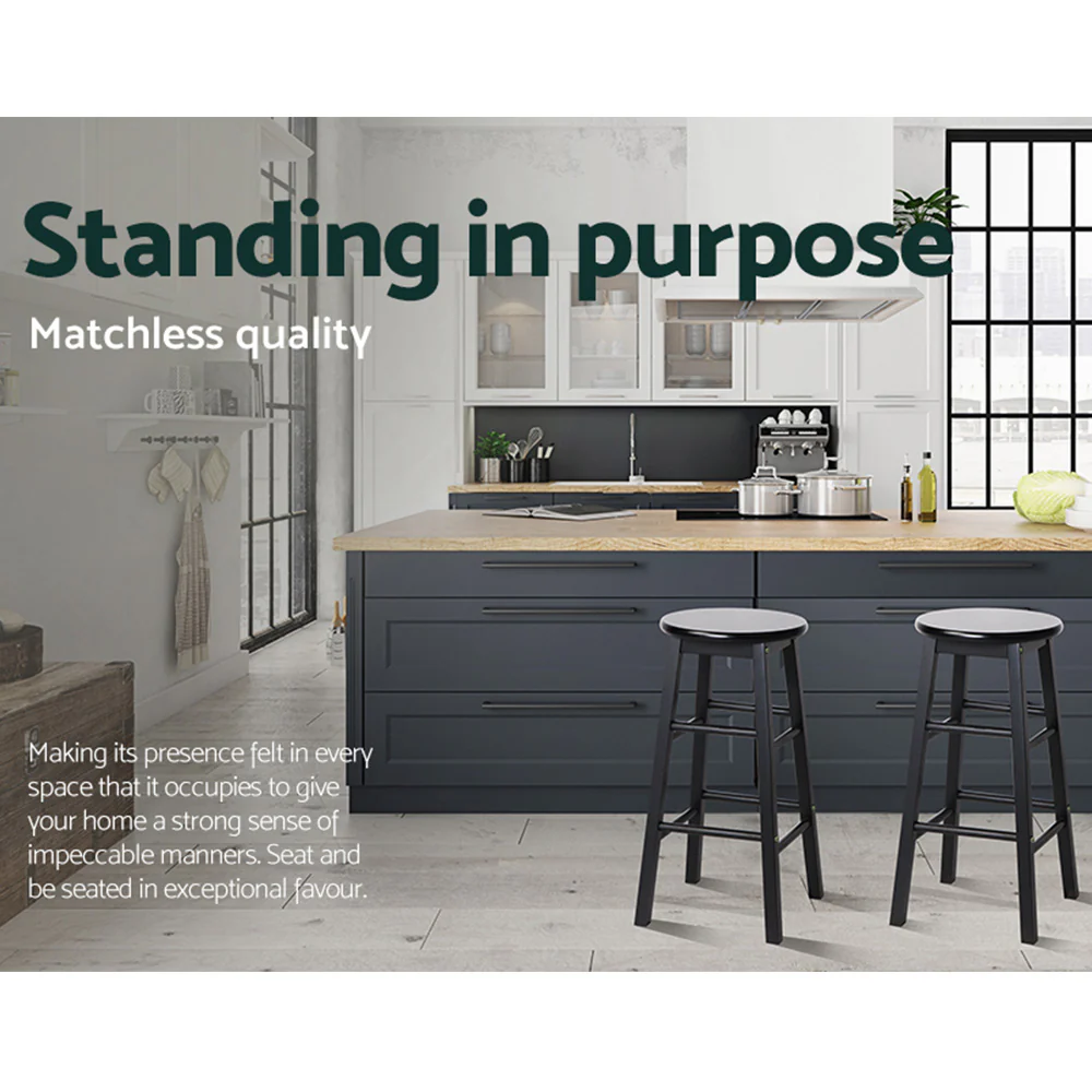 Set of 2 Callan Solid Wood Bar Stools - Black - Image 7