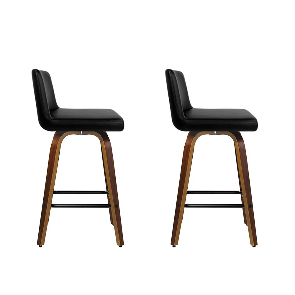 Set of 2 Carter Bentwood Bar Stools – Black Seat & Wood Legs - Image 3