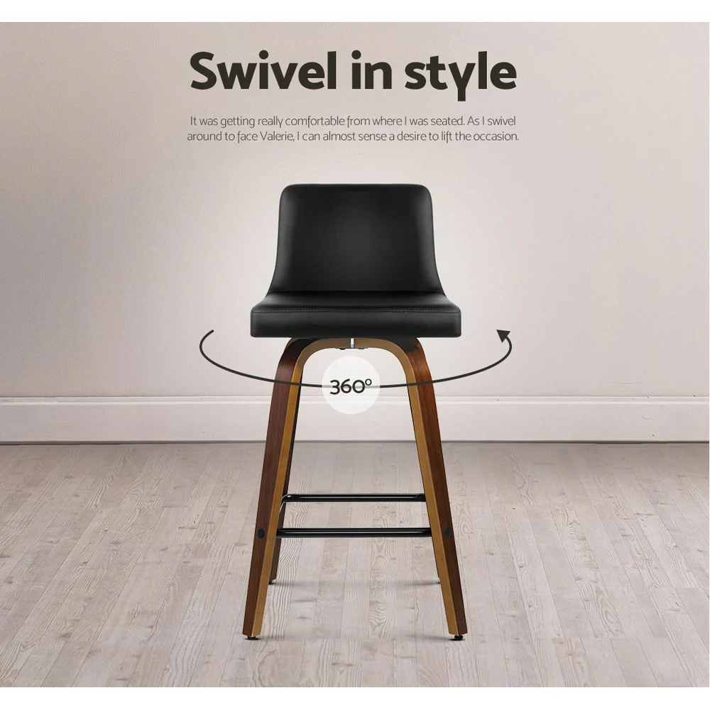 Set of 2 Carter Bentwood Bar Stools – Black Seat & Wood Legs - Image 6