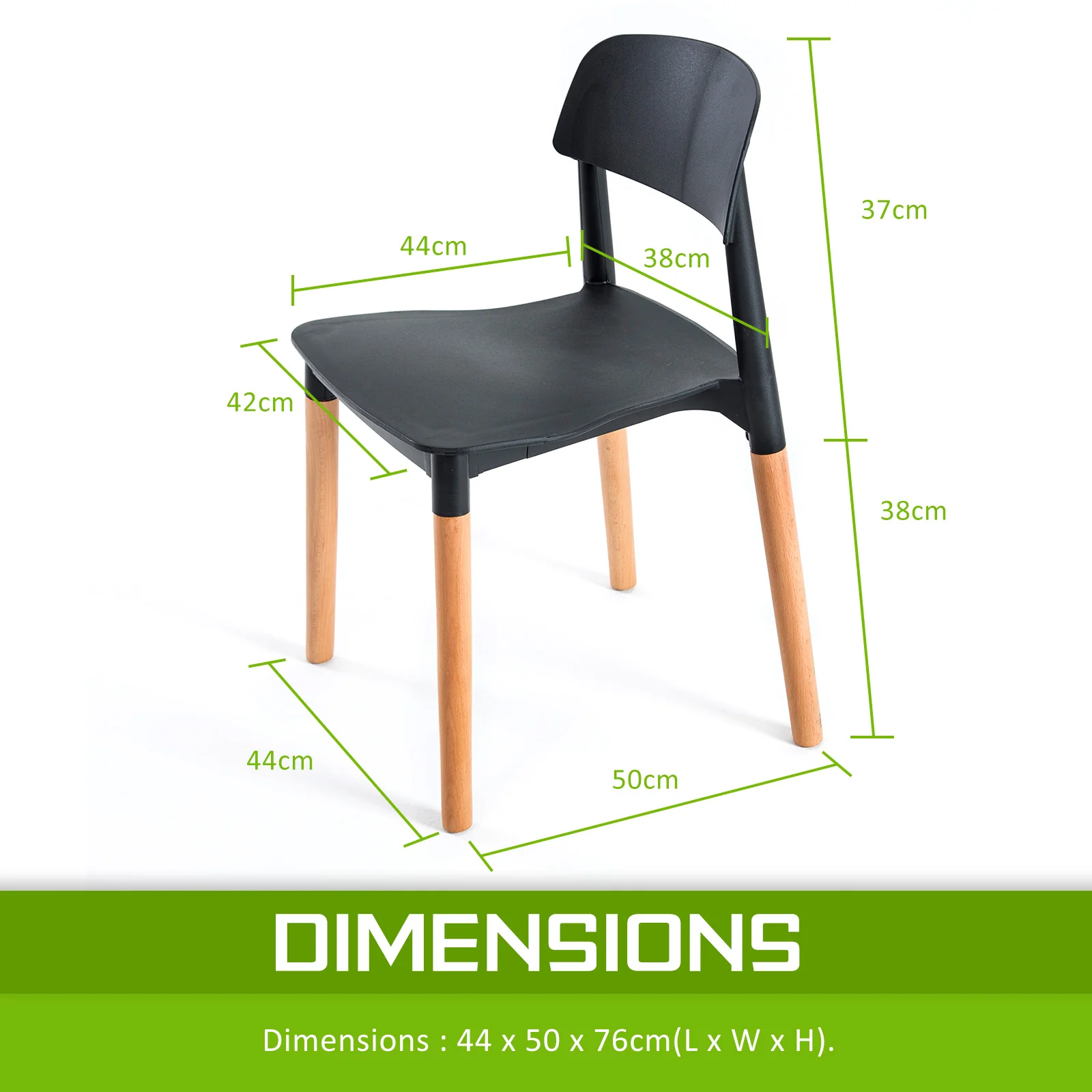 Set of 2 Celeste Retro Stackable Dining Chairs - Black - Image 3
