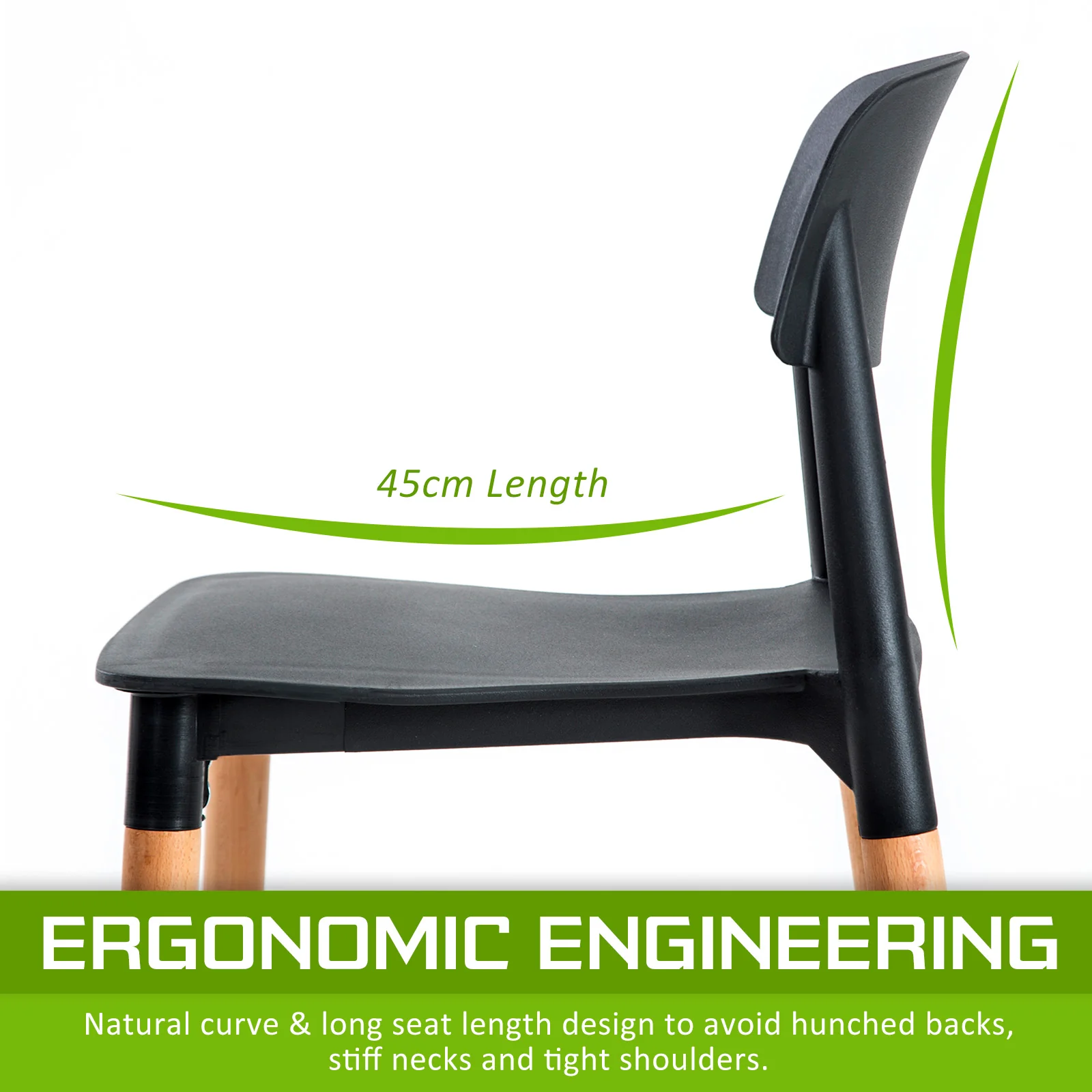 Set of 2 Celeste Retro Stackable Dining Chairs - Black - Image 5