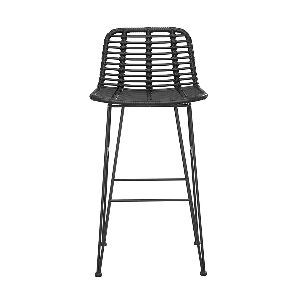 Set of 2 Coastal Outdoor Rattan Bar Stools 68cm - Black - Image 3